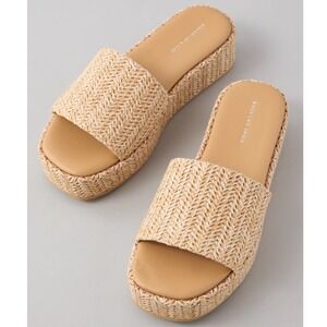 American Eagle Woven Raffia Platform Sandals Slides Women's 8 NEW
